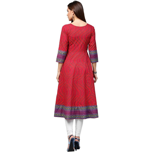 Red Printed 3/4Th Sleeve Cotton Anarkali Kurta | LASVINI - Redefining Indian Fashion with Elegance