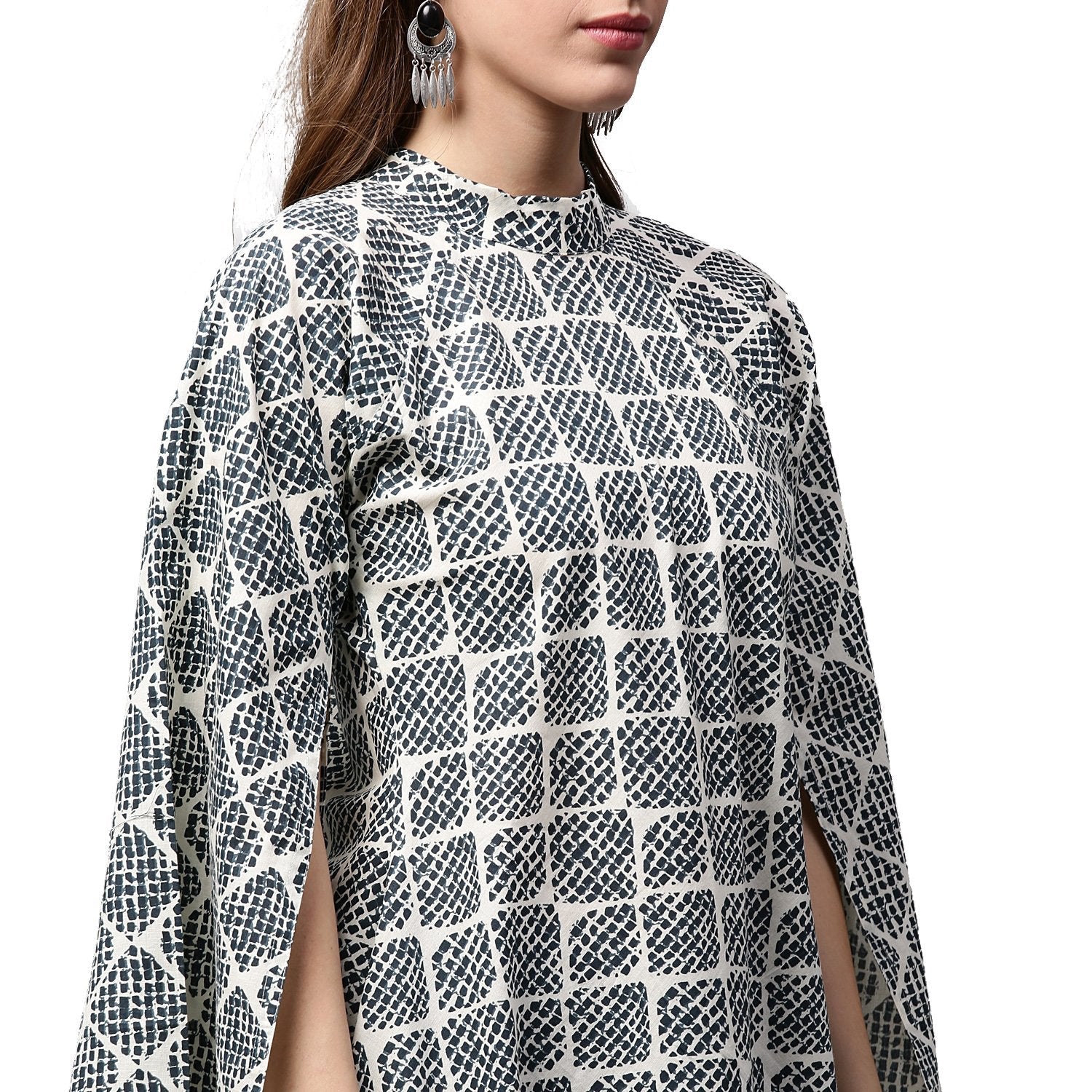 Grey Printed 3/4Th Sleeve Cotton A-Line Kurta | LASVINI - Redefining Indian Fashion with Elegance