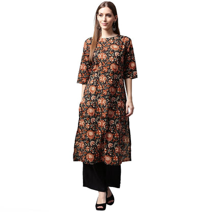Multi Printed 3/4Th Sleeve Cotton Kurta | LASVINI - Redefining Indian Fashion with Elegance