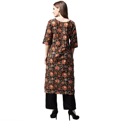 Multi Printed 3/4Th Sleeve Cotton Kurta | LASVINI - Redefining Indian Fashion with Elegance