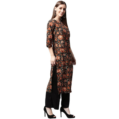 Multi Printed 3/4Th Sleeve Cotton Kurta | LASVINI - Redefining Indian Fashion with Elegance
