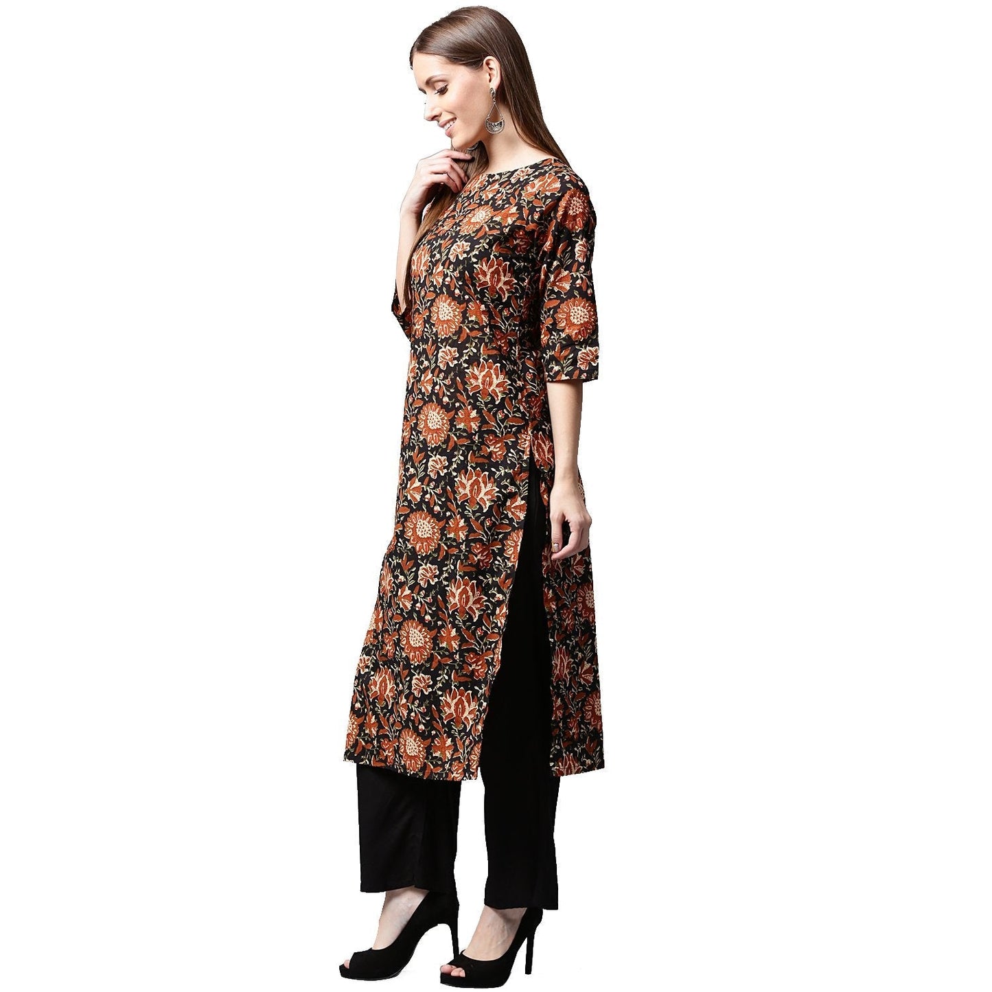 Multi Printed 3/4Th Sleeve Cotton Kurta | LASVINI - Redefining Indian Fashion with Elegance