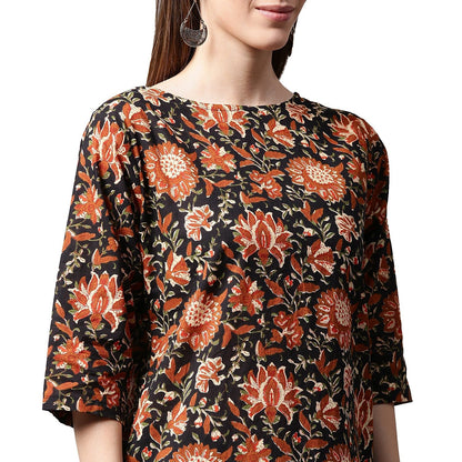 Multi Printed 3/4Th Sleeve Cotton Kurta | LASVINI - Redefining Indian Fashion with Elegance