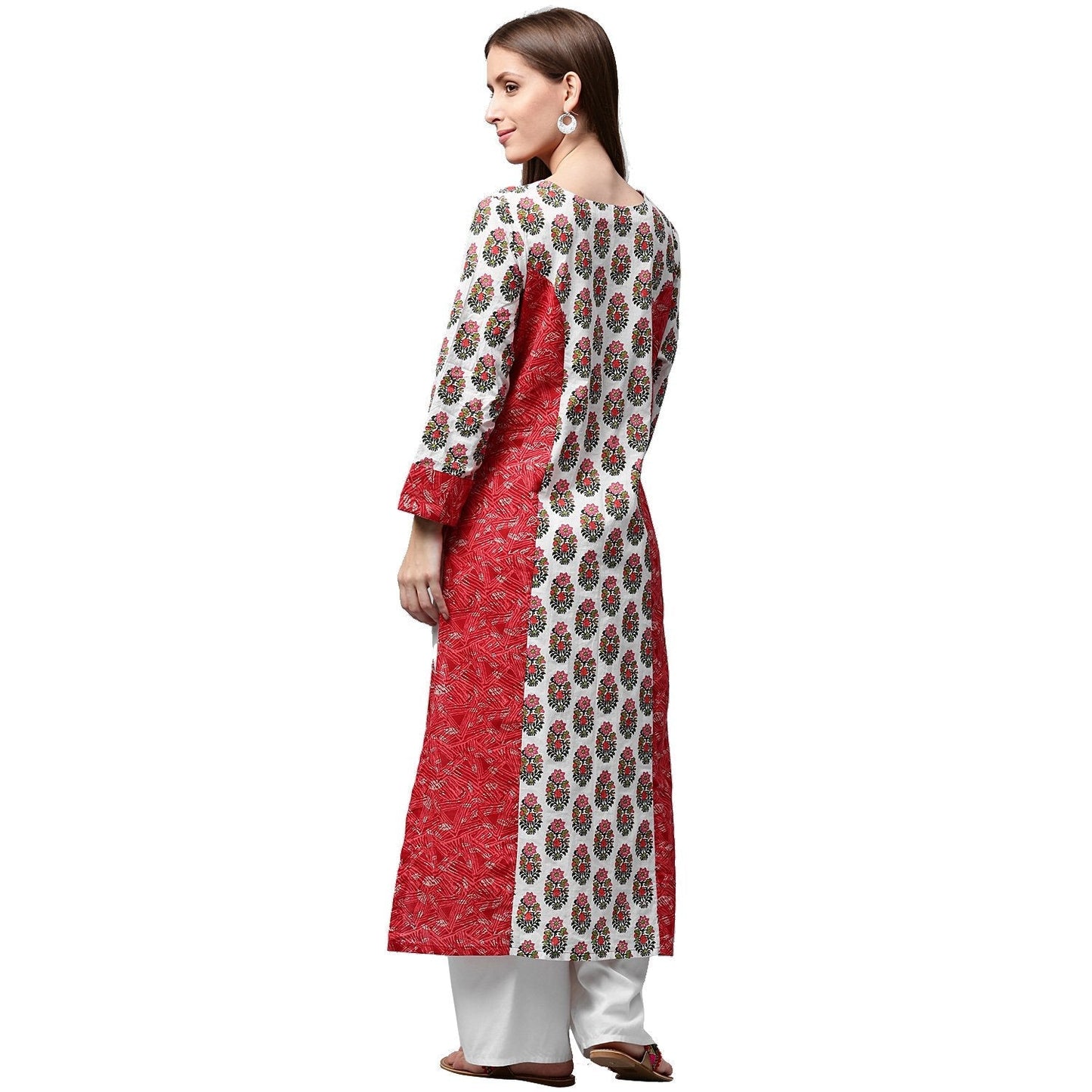 Red Printed 3/4Th Sleeve Cotton Kurta | LASVINI - Redefining Indian Fashion with Elegance