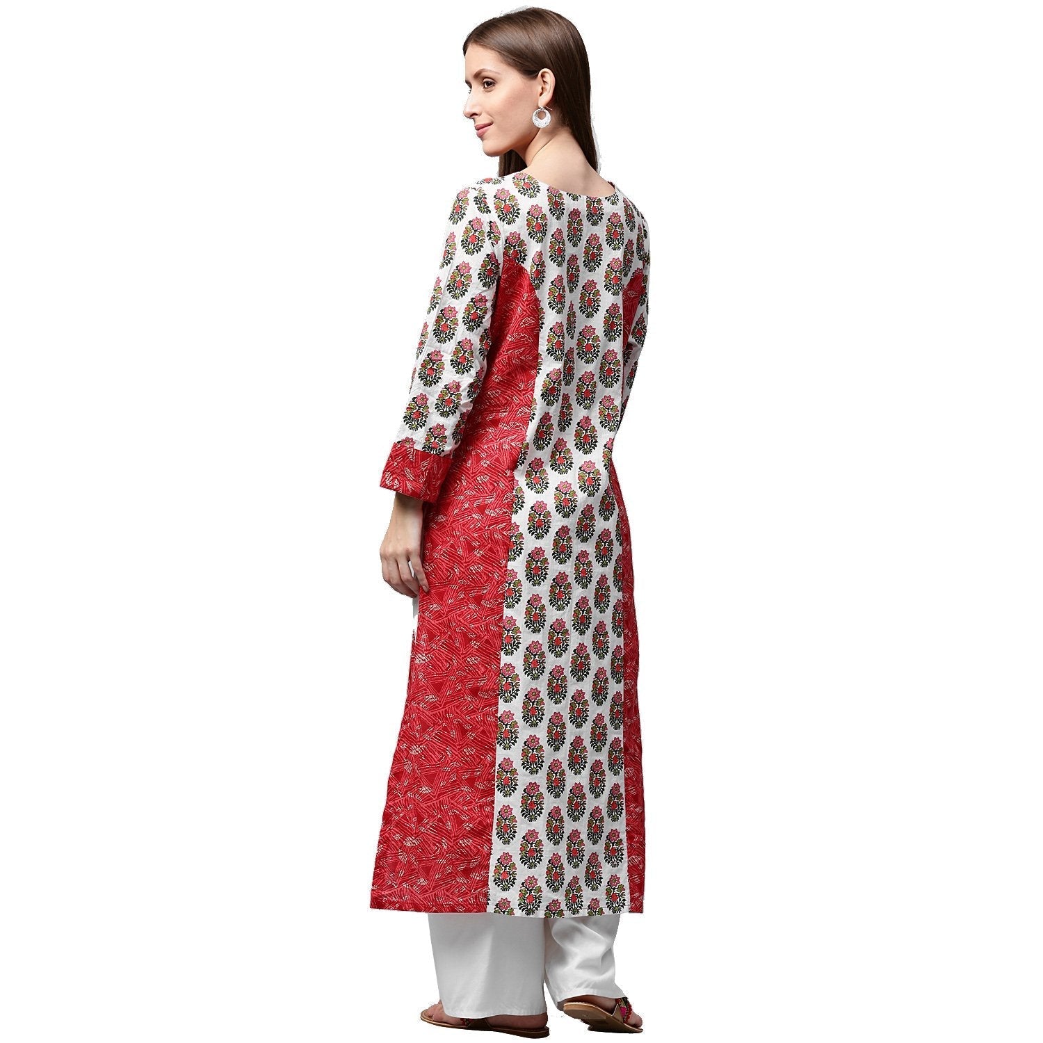Red Printed 3/4Th Sleeve Cotton Kurta | LASVINI - Redefining Indian Fashion with Elegance