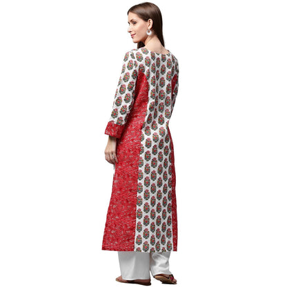 Red Printed 3/4Th Sleeve Cotton Kurta | LASVINI - Redefining Indian Fashion with Elegance