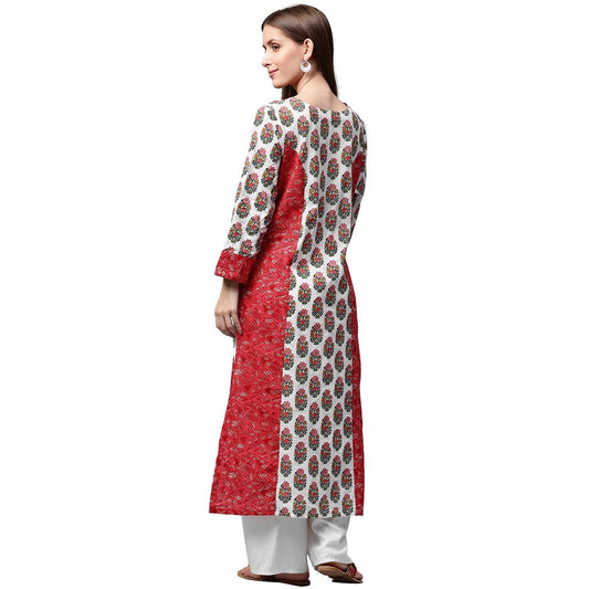 Red Printed 3/4Th Sleeve Cotton Kurta | LASVINI - Redefining Indian Fashion with Elegance
