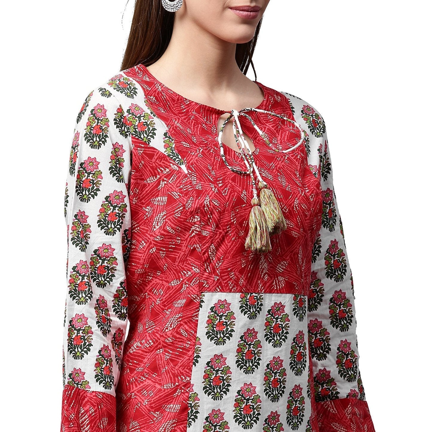 Red Printed 3/4Th Sleeve Cotton Kurta | LASVINI - Redefining Indian Fashion with Elegance