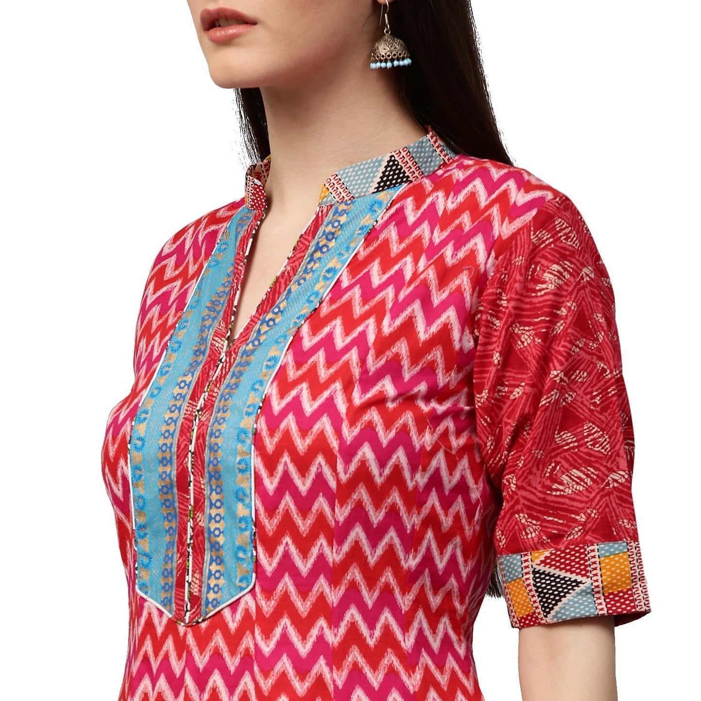 Red Printed 3/4Th Sleeve Cotton Long Anarkali Kurta | LASVINI - Redefining Indian Fashion with Elegance