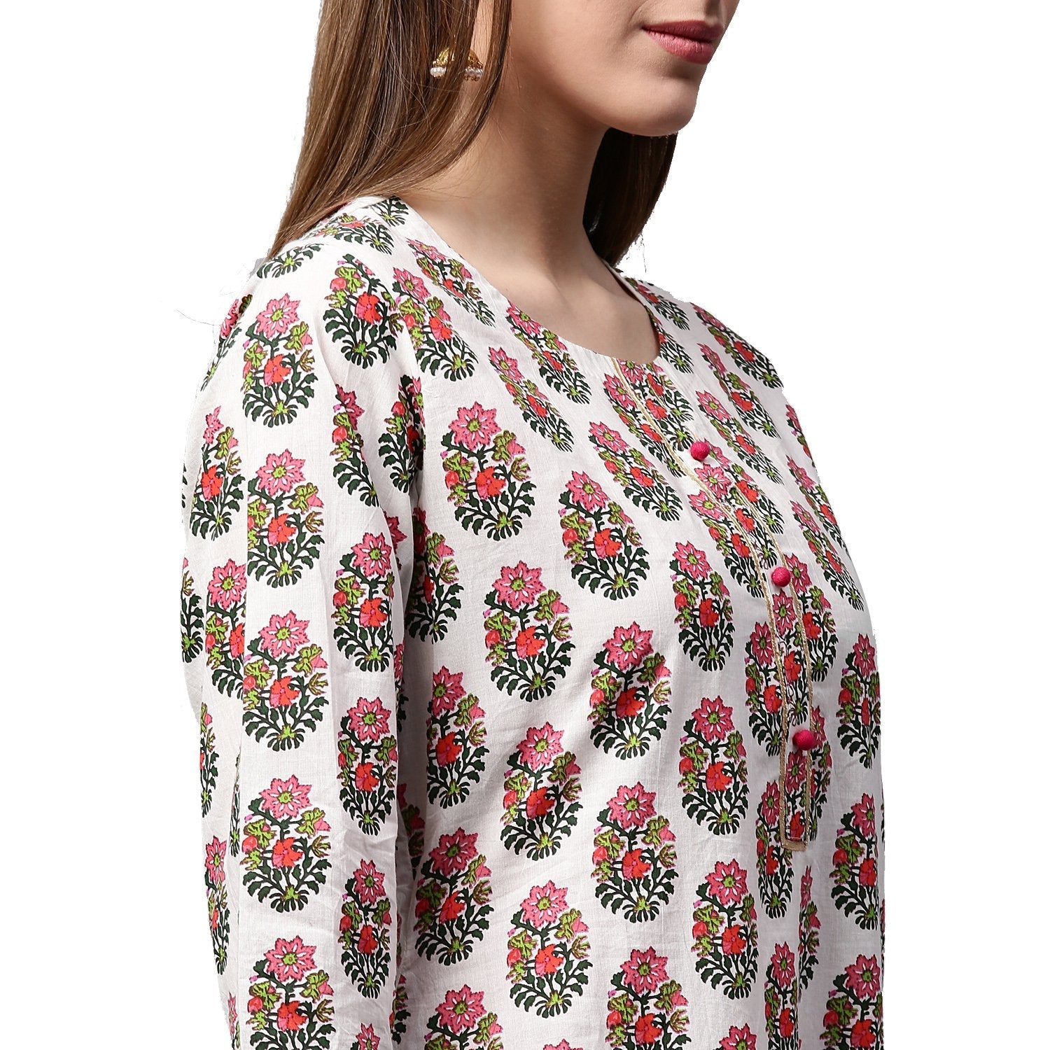 White Printed 3/4Th Sleeve Cotton Kurta With Printed Palazzo | LASVINI - Redefining Indian Fashion with Elegance