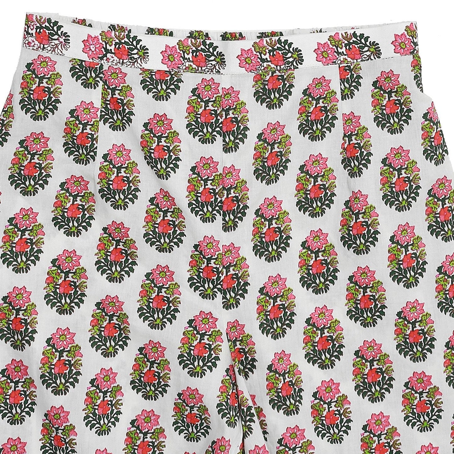 White Printed 3/4Th Sleeve Cotton Kurta With Printed Palazzo | LASVINI - Redefining Indian Fashion with Elegance