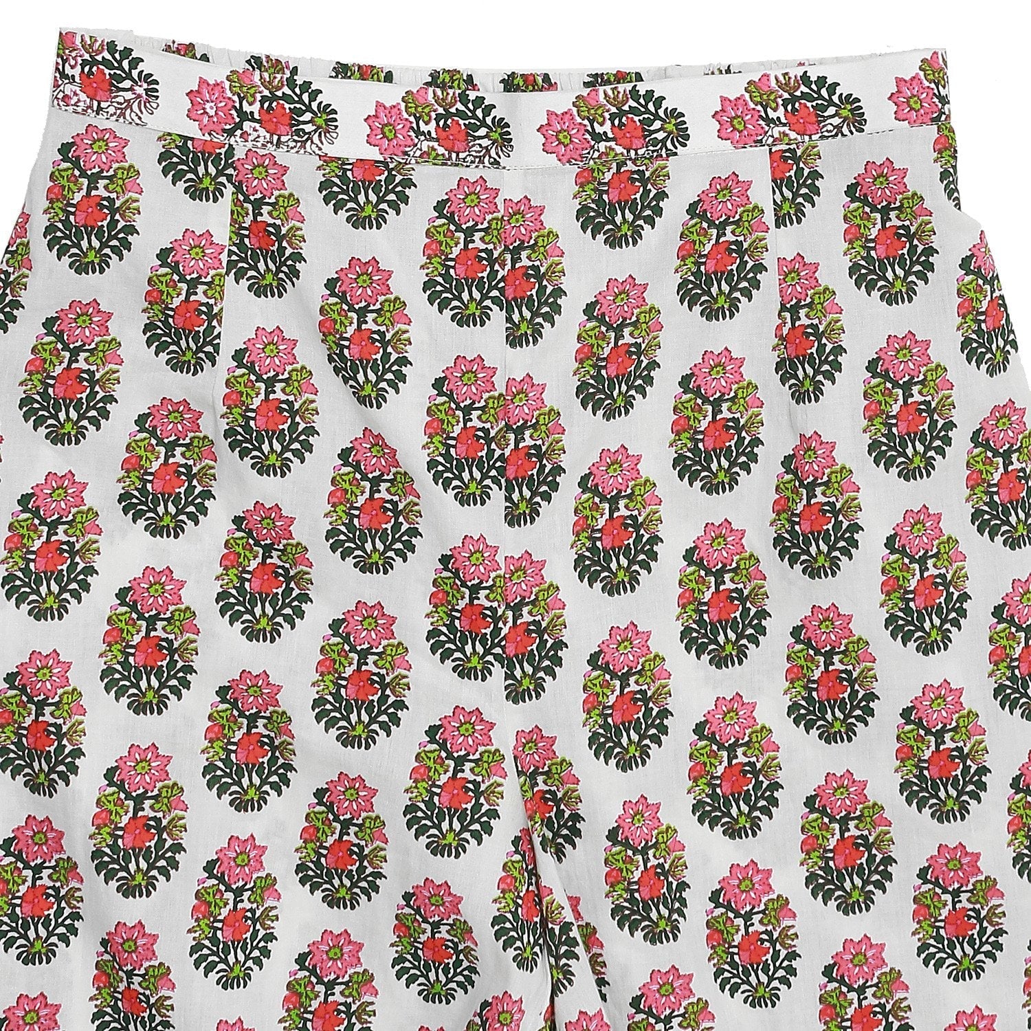 White Printed 3/4Th Sleeve Cotton Kurta With Printed Palazzo | LASVINI - Redefining Indian Fashion with Elegance