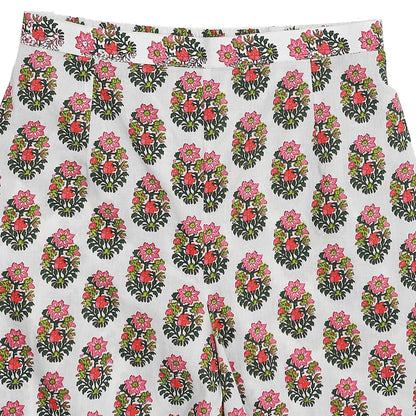 White Printed 3/4Th Sleeve Cotton Kurta With Printed Palazzo | LASVINI - Redefining Indian Fashion with Elegance