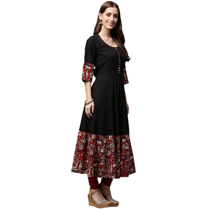 Black Printed 3/4Th Sleeve Cotton Anarkali Kurta | LASVINI - Redefining Indian Fashion with Elegance