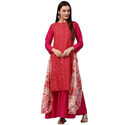 Red Printed Sleeveless Cotton Assymetric Kurta | LASVINI - Redefining Indian Fashion with Elegance