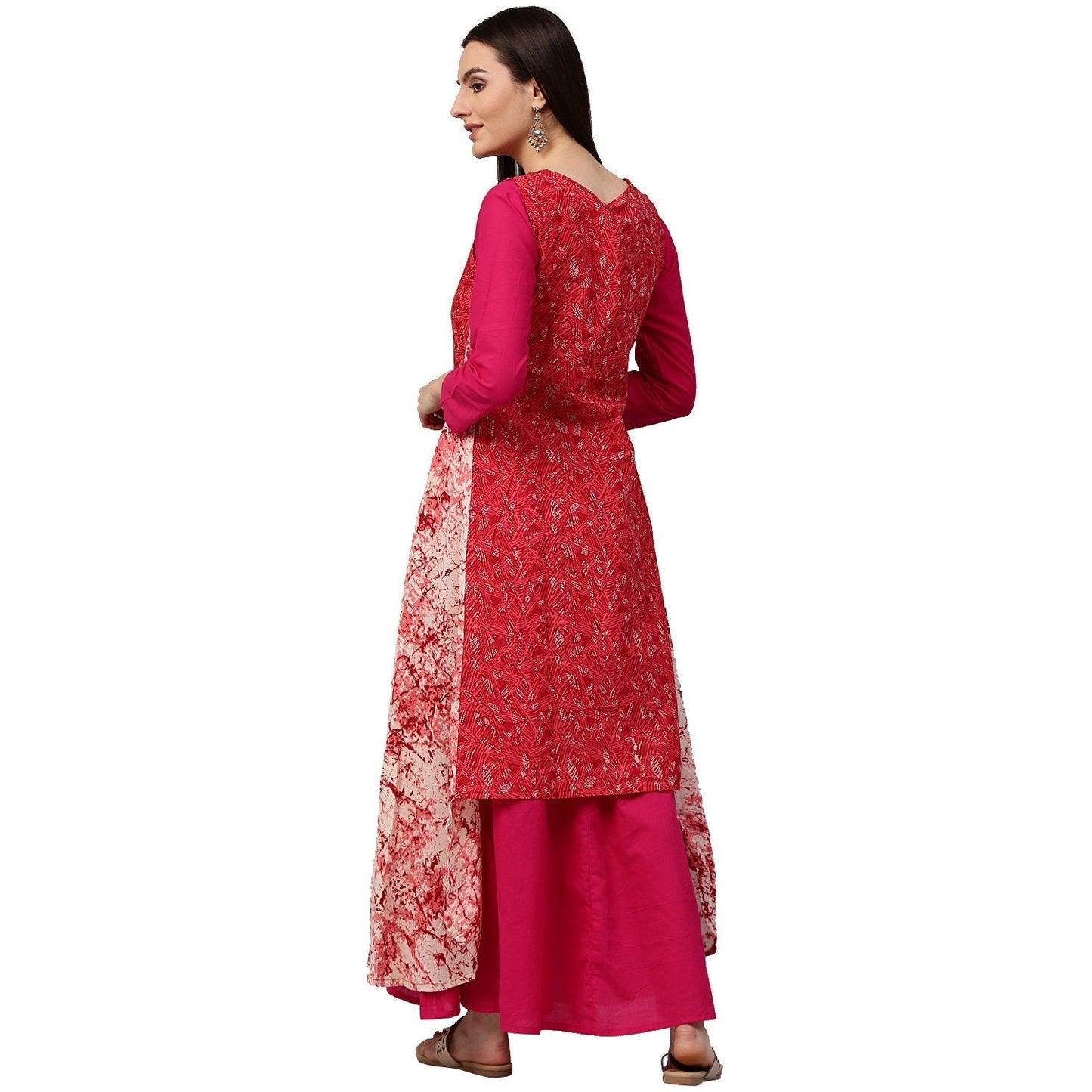 Red Printed Sleeveless Cotton Assymetric Kurta | LASVINI - Redefining Indian Fashion with Elegance