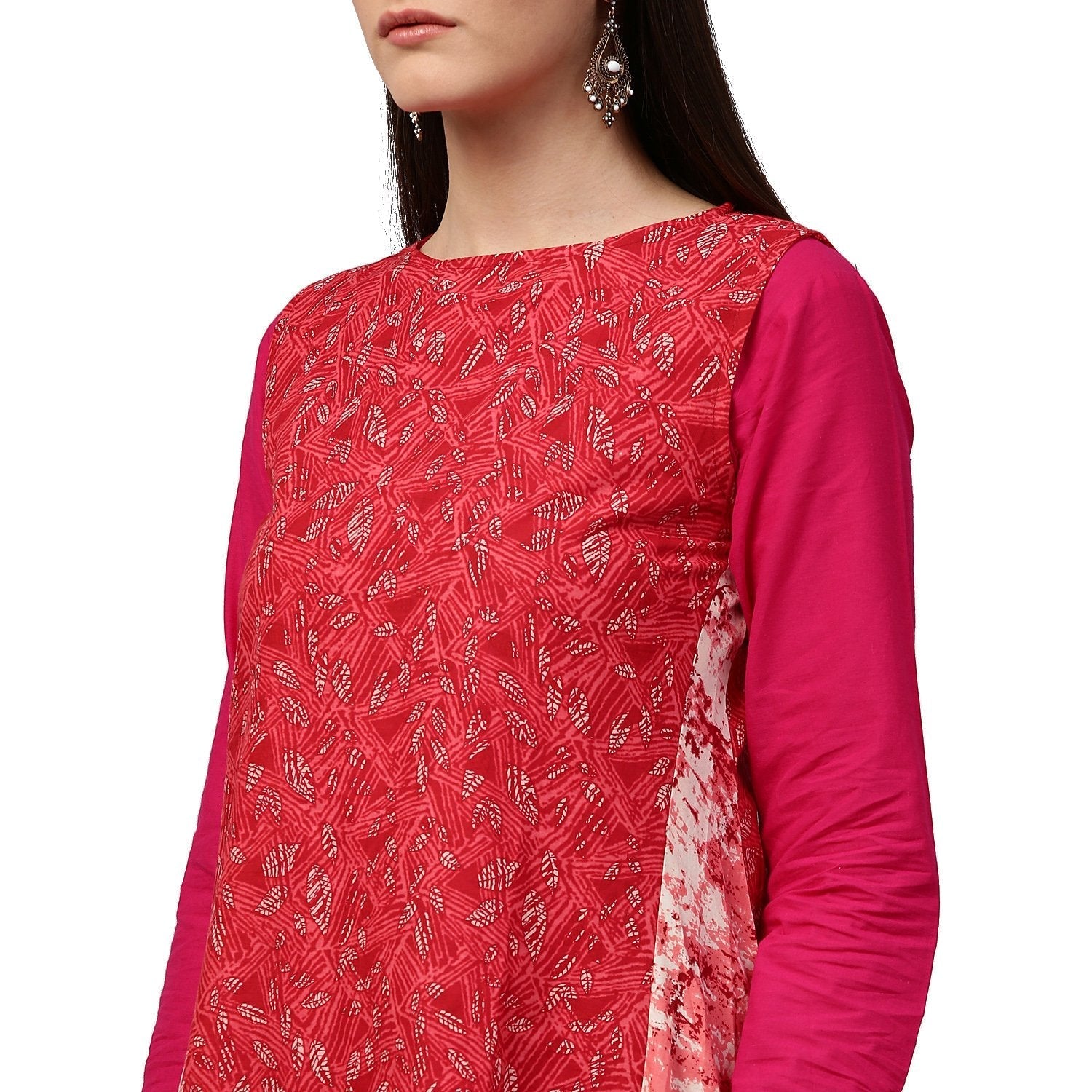 Red Printed Sleeveless Cotton Assymetric Kurta | LASVINI - Redefining Indian Fashion with Elegance
