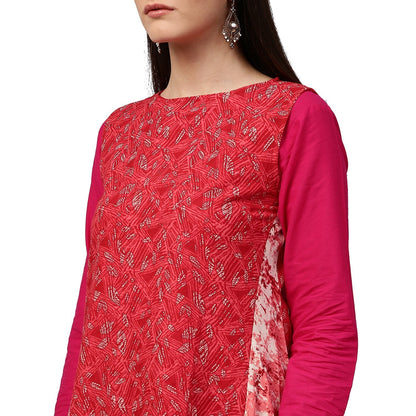 Red Printed Sleeveless Cotton Assymetric Kurta | LASVINI - Redefining Indian Fashion with Elegance