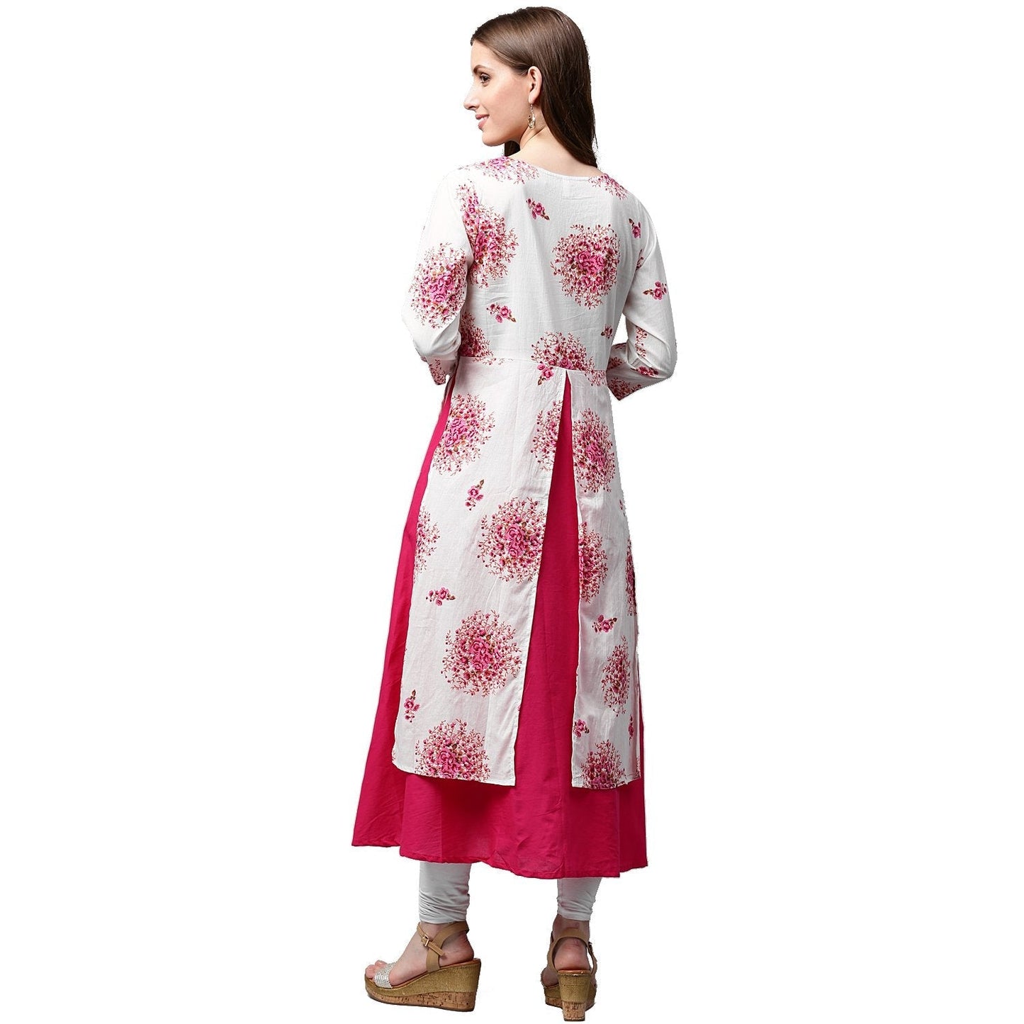 White Printed 3/4Th Sleeve Cotton Double Layer Kurta | LASVINI - Redefining Indian Fashion with Elegance