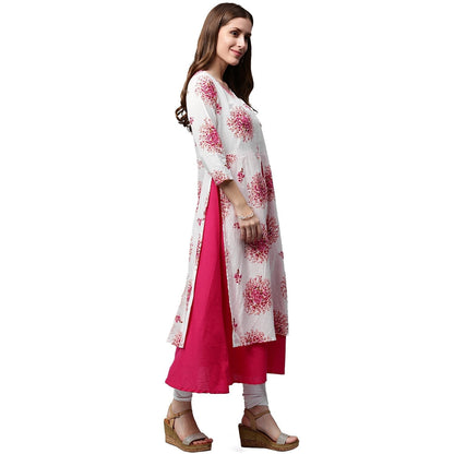 White Printed 3/4Th Sleeve Cotton Double Layer Kurta | LASVINI - Redefining Indian Fashion with Elegance