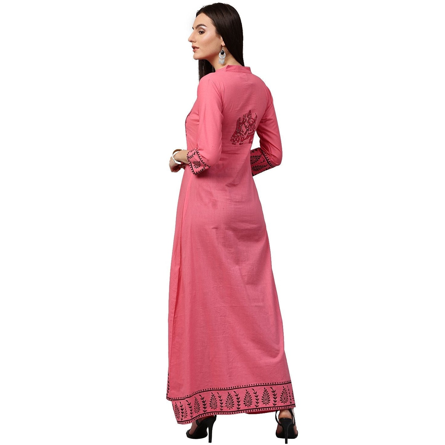 Red Printed 3/4Th Sleeve Cotton A-Line Kurta | LASVINI - Redefining Indian Fashion with Elegance