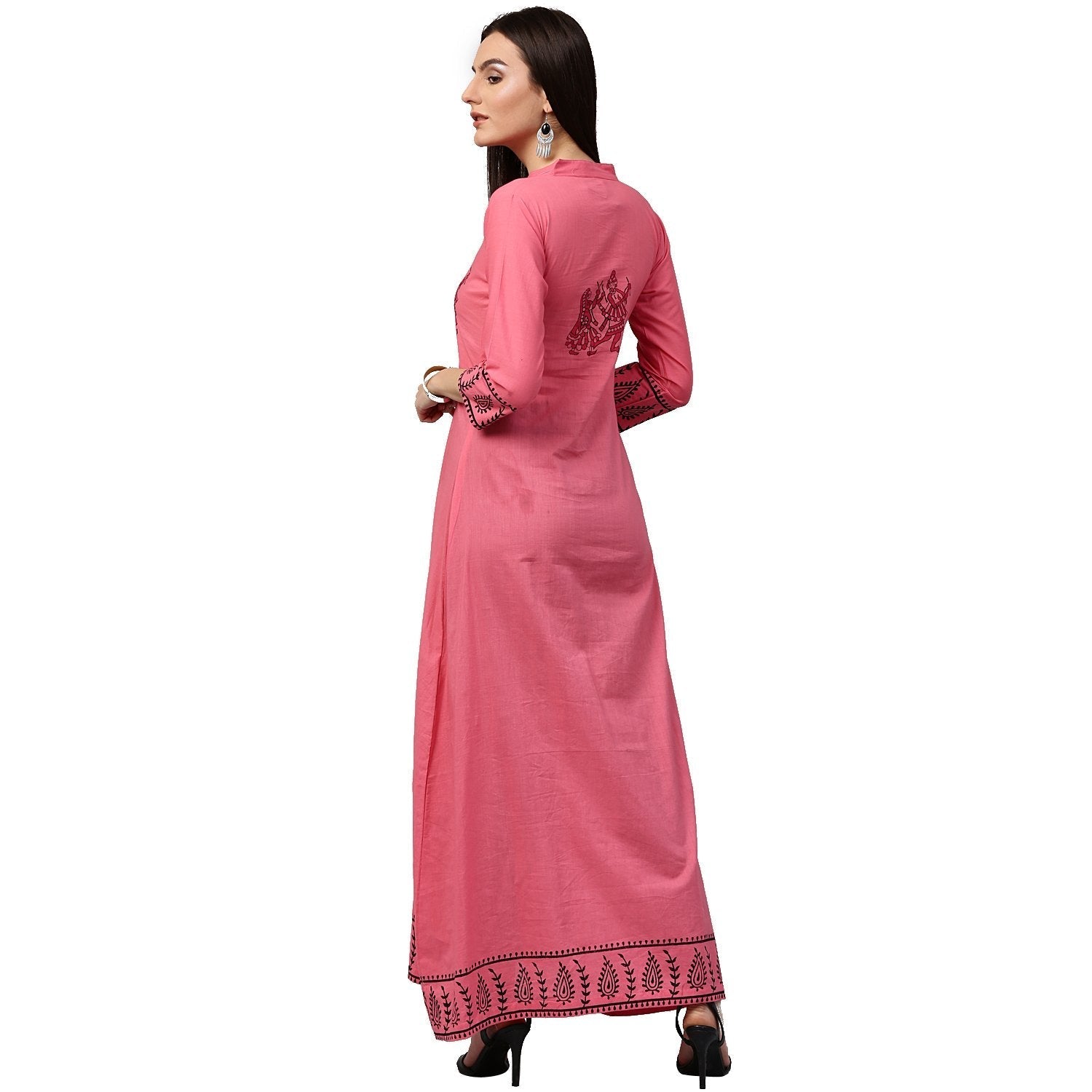 Red Printed 3/4Th Sleeve Cotton A-Line Kurta | LASVINI - Redefining Indian Fashion with Elegance