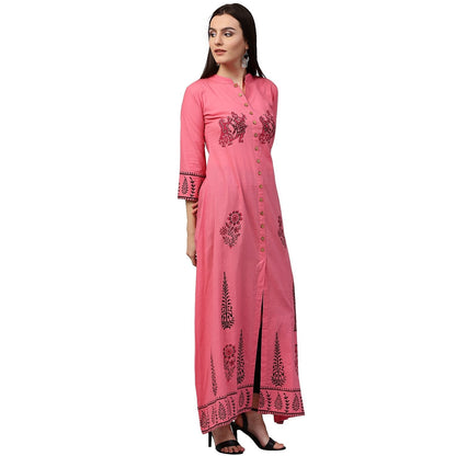 Red Printed 3/4Th Sleeve Cotton A-Line Kurta | LASVINI - Redefining Indian Fashion with Elegance