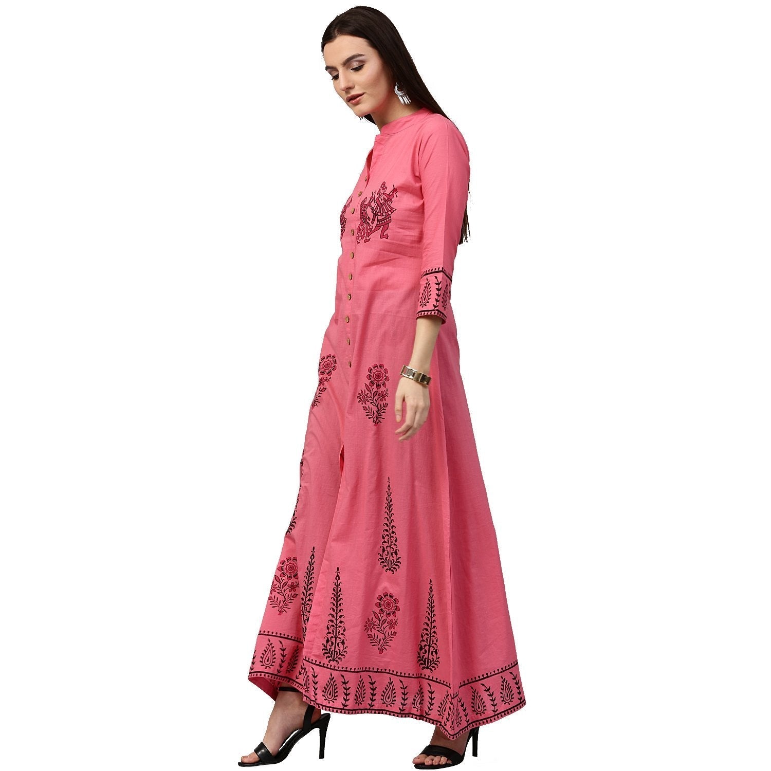 Red Printed 3/4Th Sleeve Cotton A-Line Kurta | LASVINI - Redefining Indian Fashion with Elegance