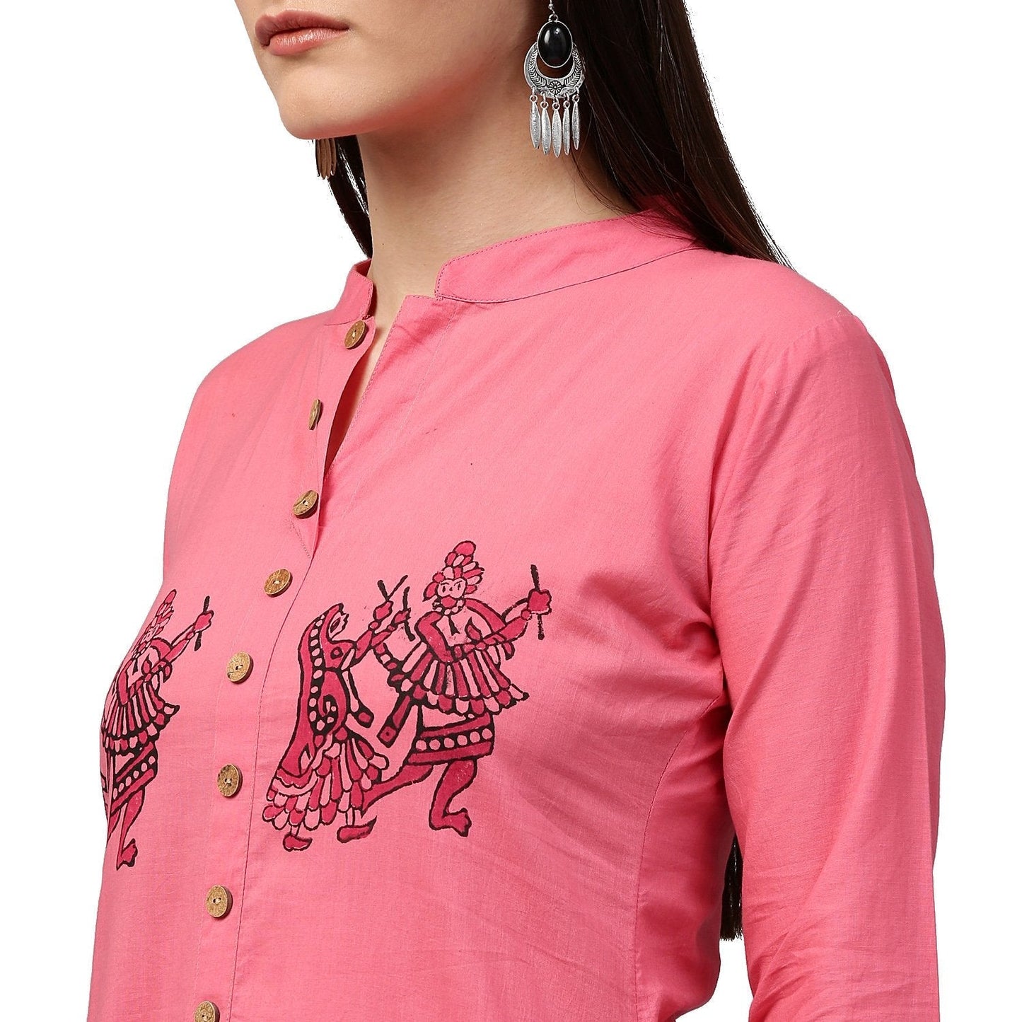 Red Printed 3/4Th Sleeve Cotton A-Line Kurta | LASVINI - Redefining Indian Fashion with Elegance