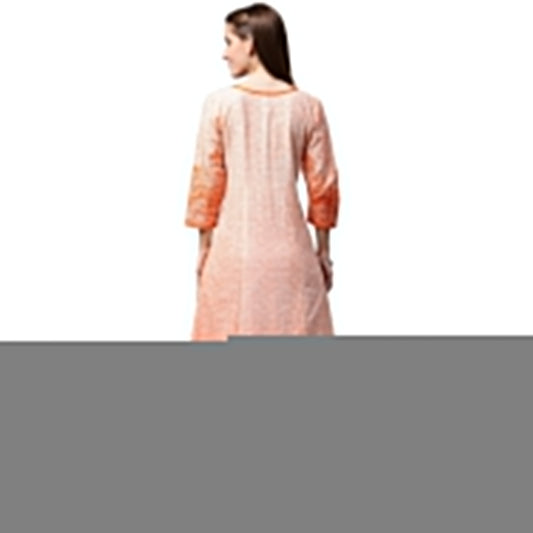 Peach Printed 3/4Th Sleeve Cotton A-Line Kurta With Orange Skirt | LASVINI - Redefining Indian Fashion with Elegance