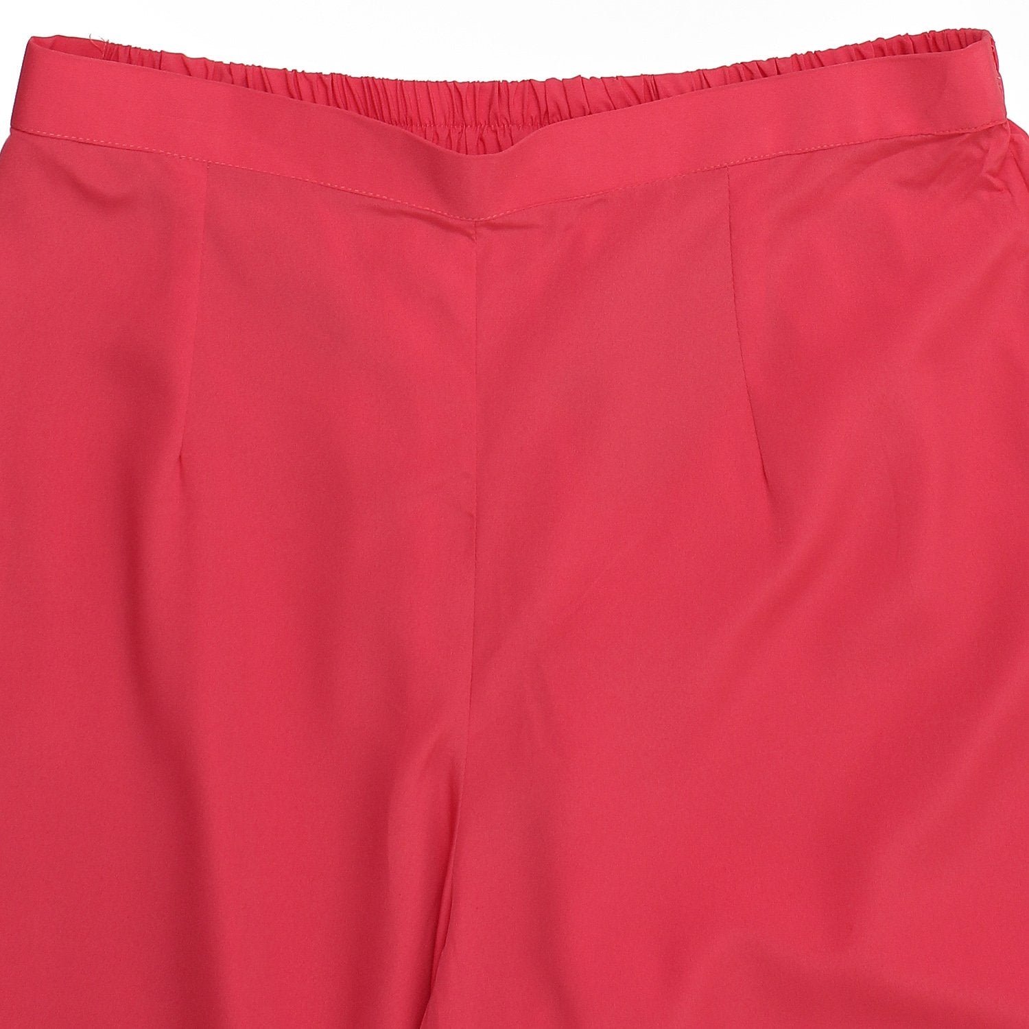 Red 3/4Th Sleeve Crepe Kurta With Tussel Work At Yoke With White Printed Palazzo | LASVINI - Redefining Indian Fashion with Elegance