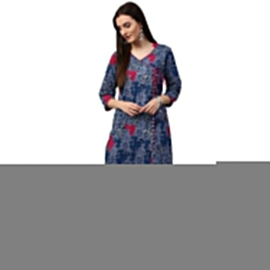 Blue Printed 3/4Th Sleeve Cotton A-Line Kurta | LASVINI - Redefining Indian Fashion with Elegance
