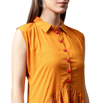 Mustard Sleeveless Cotton Anarkali Kurta | LASVINI - Redefining Indian Fashion with Elegance
