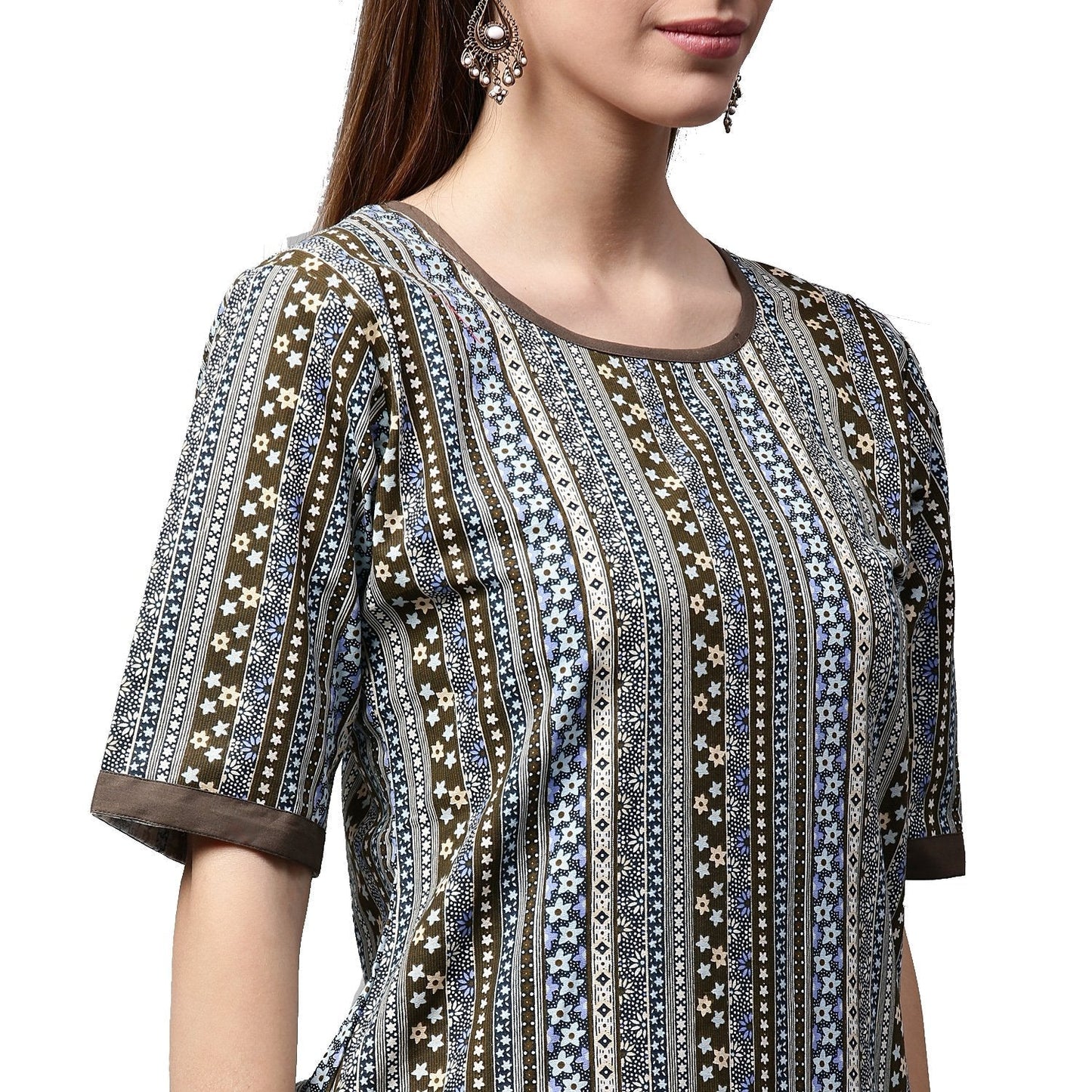Grey Printed Half Sleeve Cotton Kurta With Black Skirt | LASVINI - Redefining Indian Fashion with Elegance