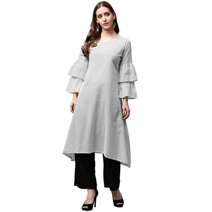 White Printed 3/4Th Sleeve Cotton A-Line Kurta With Black Printed Jacket | LASVINI - Redefining Indian Fashion with Elegance