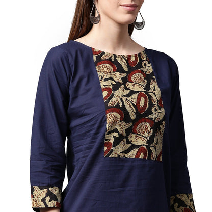 Blue Printed 3/4Th Sleeve Cotton Kurta With Maroon Skirt | LASVINI - Redefining Indian Fashion with Elegance