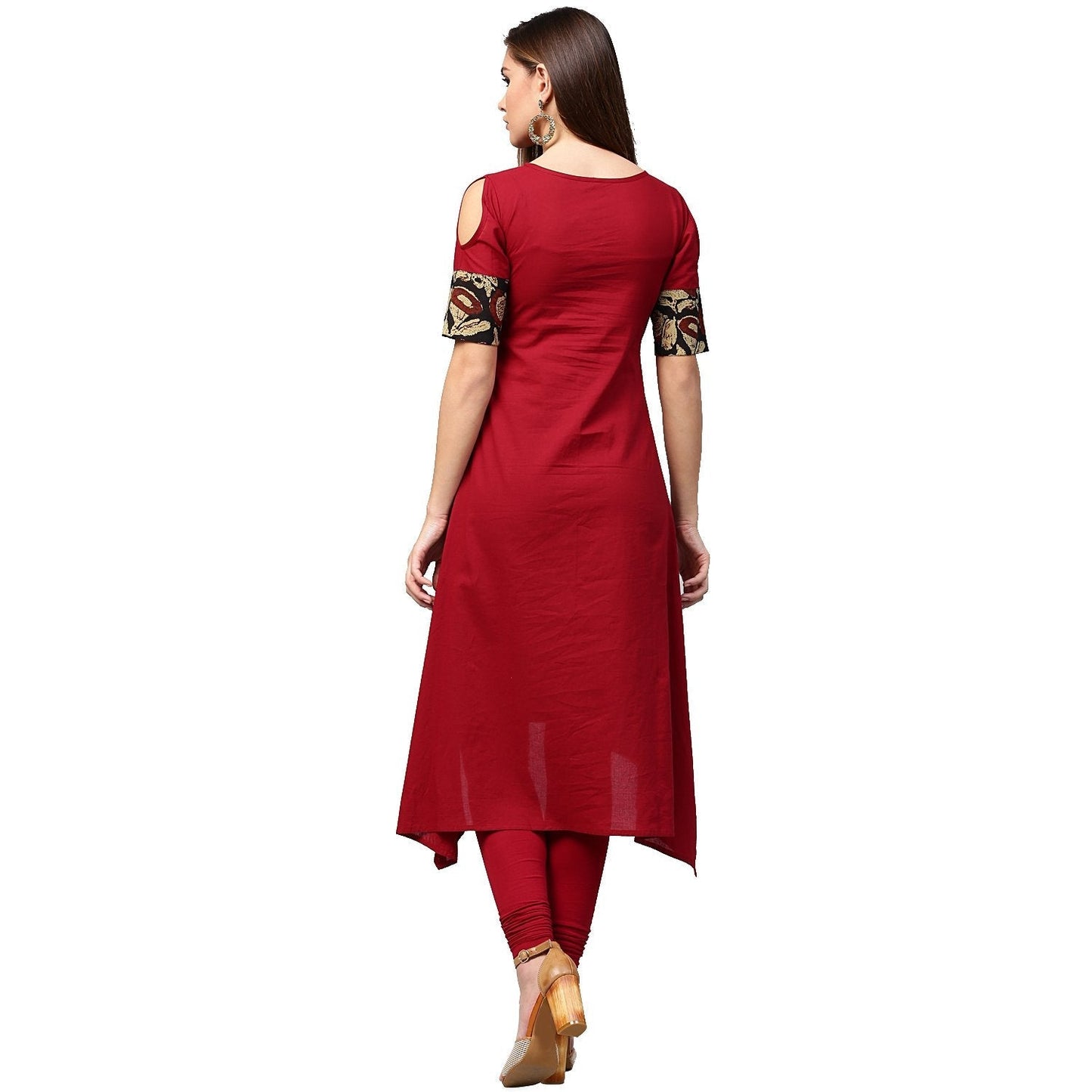 Maroon Printed Half Sleeve Cotton Kurta | LASVINI - Redefining Indian Fashion with Elegance