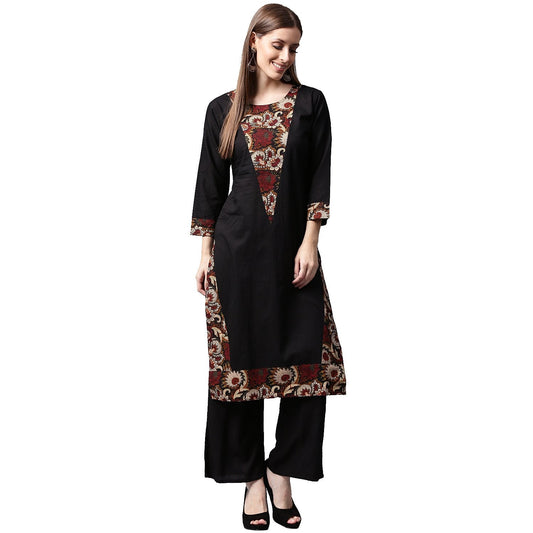 Black Printed 3/4Th Sleeve Cotton Kurta | LASVINI - Redefining Indian Fashion with Elegance