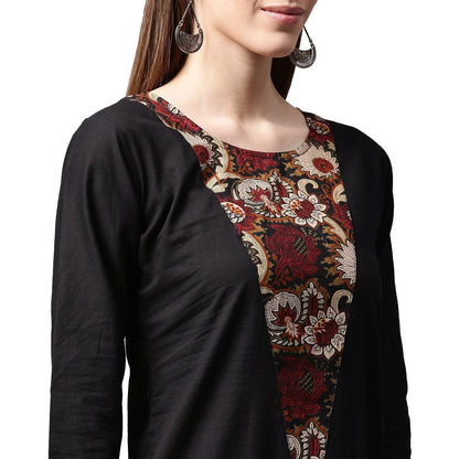 Black Printed 3/4Th Sleeve Cotton Kurta | LASVINI - Redefining Indian Fashion with Elegance