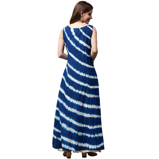 Blue Tie Dye Sleeveless Cotton A-Line Kurta | LASVINI - Redefining Indian Fashion with Elegance