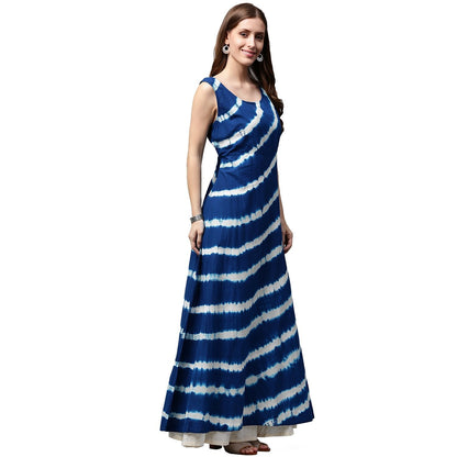 Blue Tie Dye Sleeveless Cotton A-Line Kurta | LASVINI - Redefining Indian Fashion with Elegance