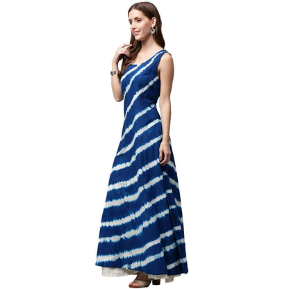Blue Tie Dye Sleeveless Cotton A-Line Kurta | LASVINI - Redefining Indian Fashion with Elegance