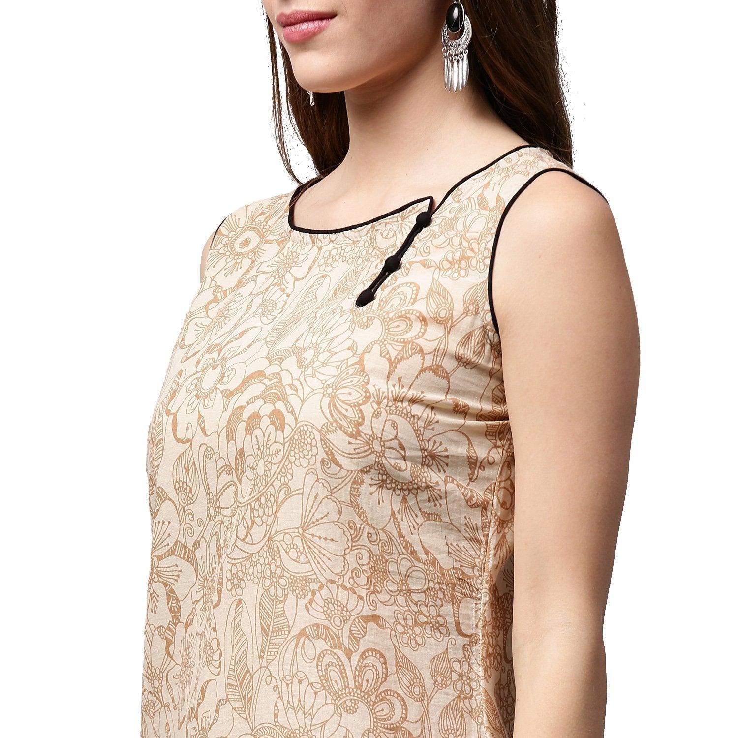 Off White Printed Sleeveless Cotton Kurta | LASVINI - Redefining Indian Fashion with Elegance