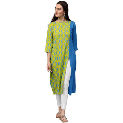Green Printed 3/Th Sleeve Cotton Kurta | LASVINI - Redefining Indian Fashion with Elegance
