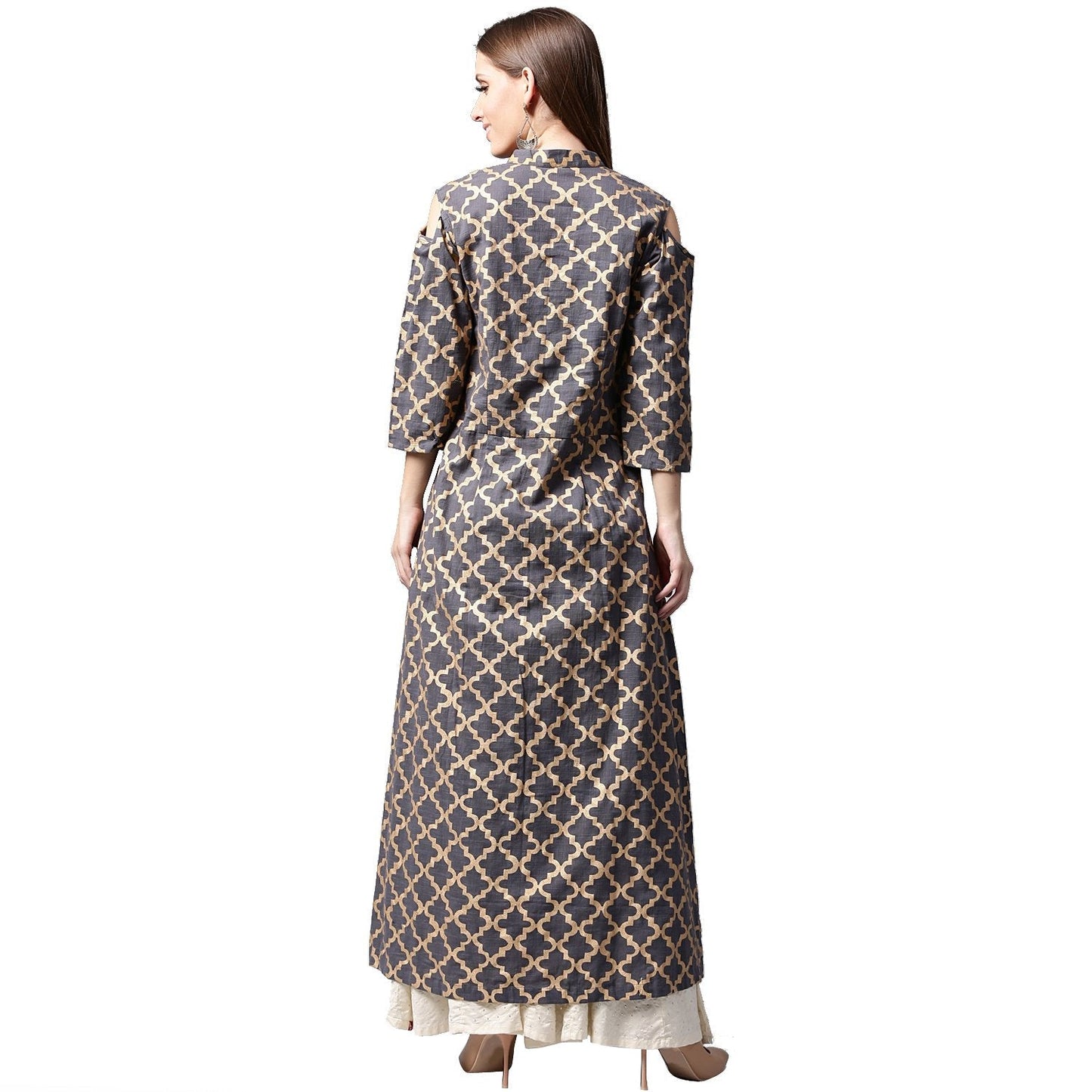 Navy Blue Printed Sleeveless Cotton Front Slit Kurta | LASVINI - Redefining Indian Fashion with Elegance