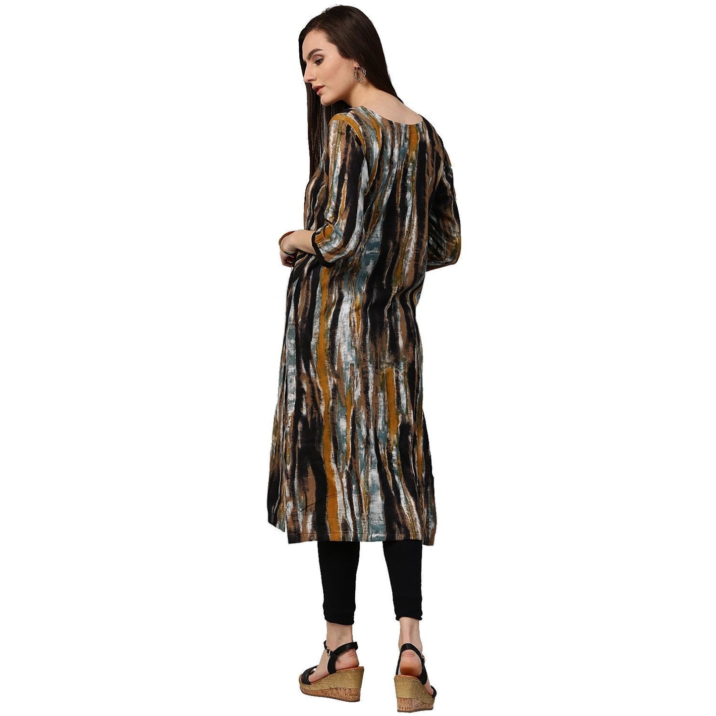 Multi Printed 3/4Th Sleeve Cotton Kurta With Side Pocket | LASVINI - Redefining Indian Fashion with Elegance