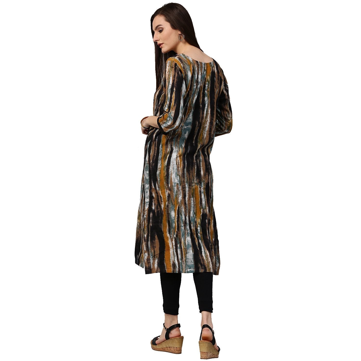 Multi Printed 3/4Th Sleeve Cotton Kurta With Side Pocket | LASVINI - Redefining Indian Fashion with Elegance