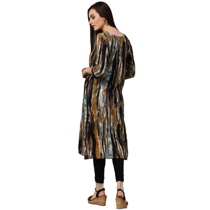 Multi Printed 3/4Th Sleeve Cotton Kurta With Side Pocket | LASVINI - Redefining Indian Fashion with Elegance