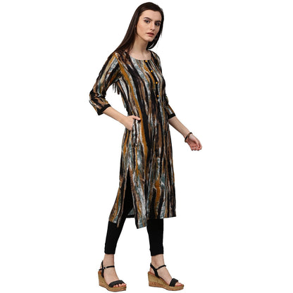Multi Printed 3/4Th Sleeve Cotton Kurta With Side Pocket | LASVINI - Redefining Indian Fashion with Elegance