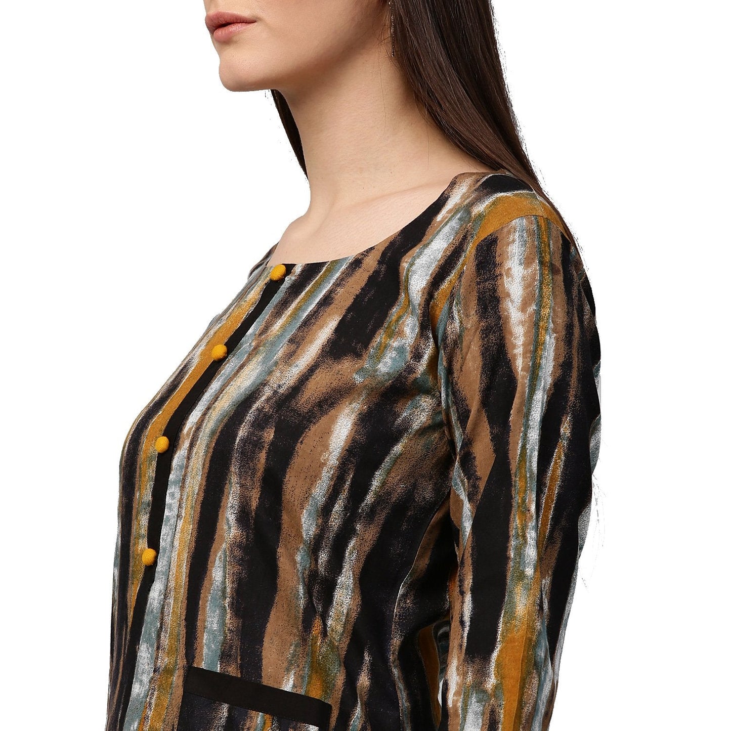 Multi Printed 3/4Th Sleeve Cotton Kurta With Side Pocket | LASVINI - Redefining Indian Fashion with Elegance